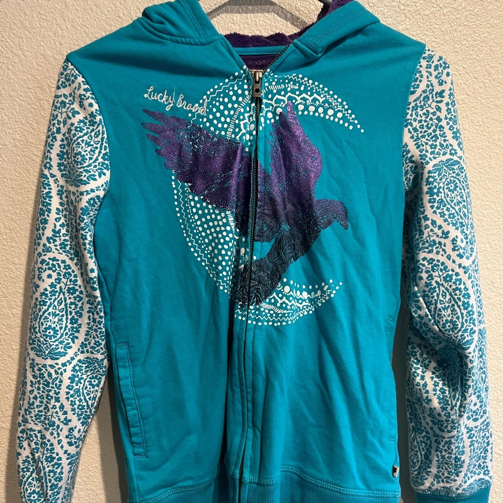 Lucky Brand Bird Moon Paisley Zip Hoodie Fleece